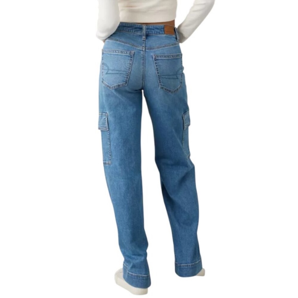 American Eagle Super High Rise Baggy Wide Leg Cargo Jean in Blue Lion 6 - Picture 6 of 6